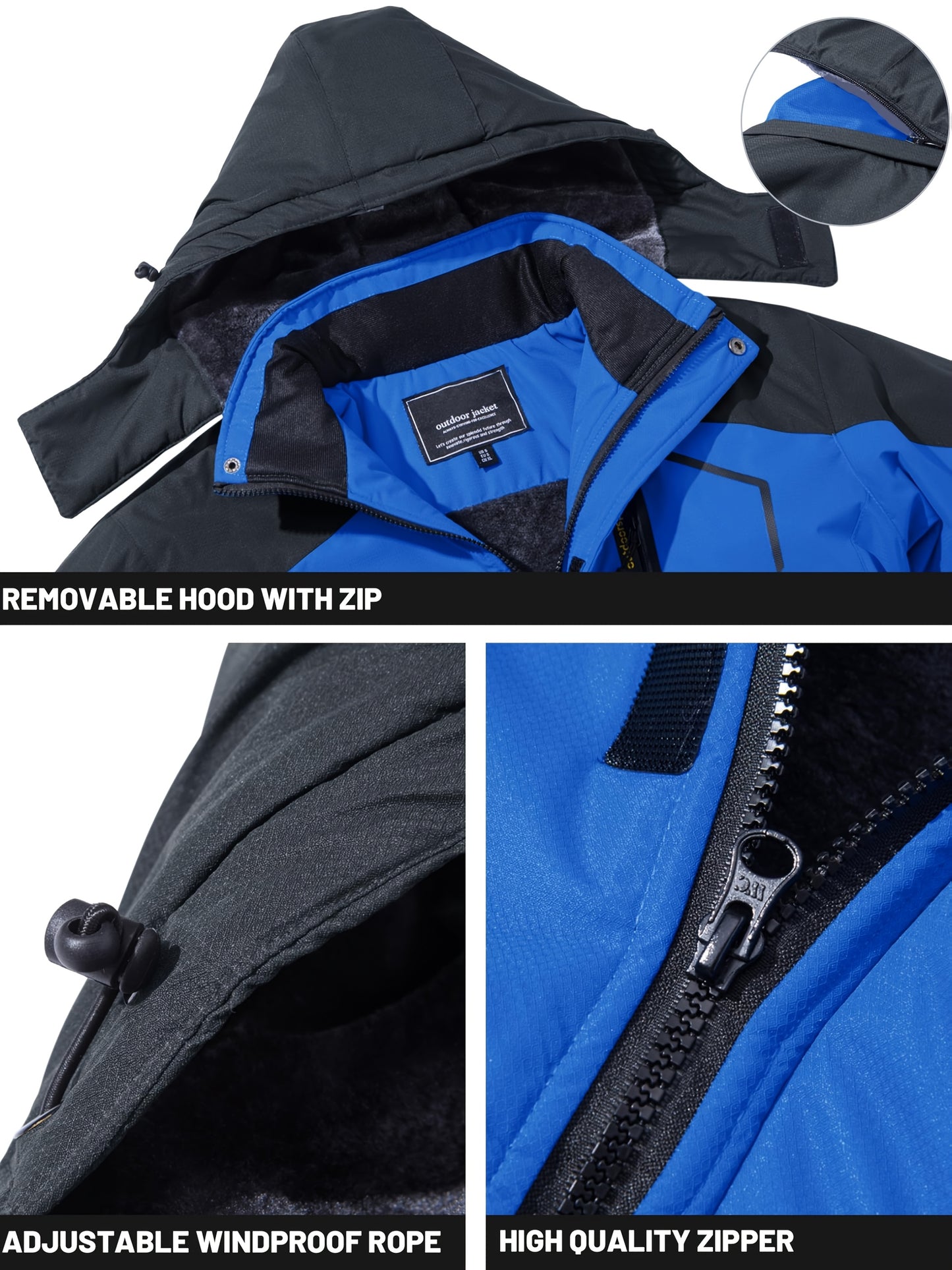 Men'S Winter Ski Jackets Warm Fleece Lined Coats Waterproof Windproof Hooded Thermal Outdoor Parka Thick Sport Hiking Jogging Camping Fishing Climbing Traveling Skiing Snowboarding Casual Windbreaker