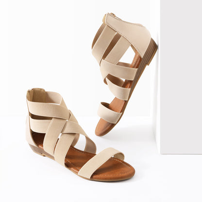Womens Sandals, Simple Design, Women's Elastic Ankle Strap Low Wedges Sandals, Easy Slip-On, Suitable for Summer Vacation, Dating, Parties, Walking, Comfotrable