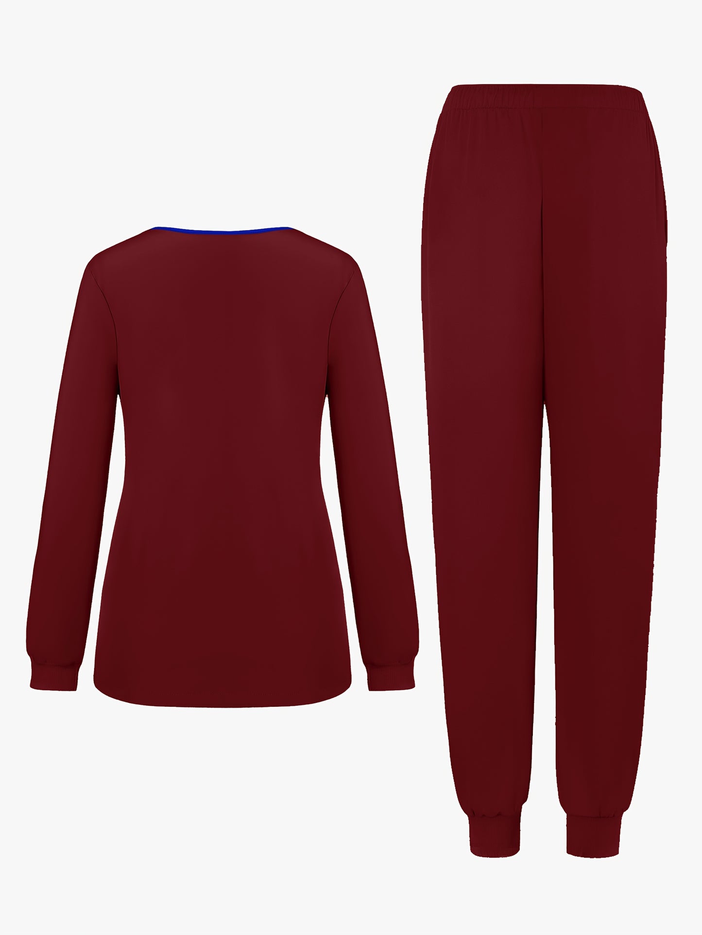 2pcs Women's V-Neck Matte Suit with Long Sleeve Stretch S Uniform Work Clothes Washable Pockets Breathable Elastic Top And Waist Cord Pocket Pants Set
