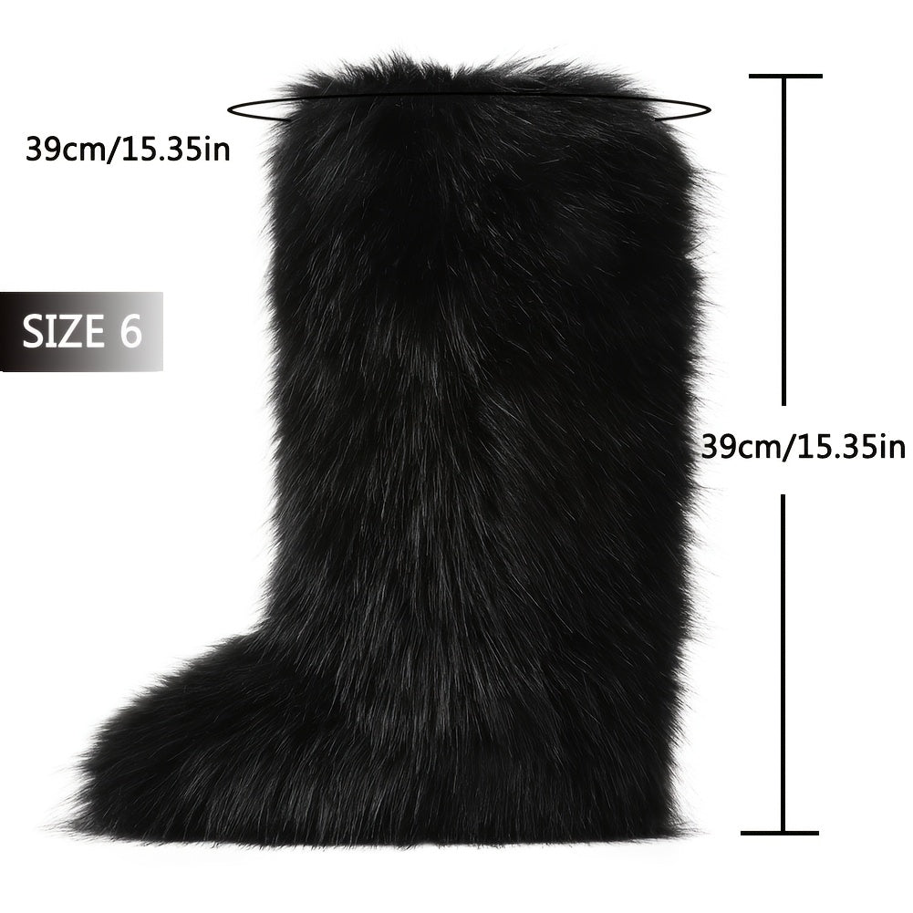 Women's Furry Fluffy Boot Faux Fur Long Snow Boot Knee High Boots Warm Comfortable Outdoor Flat Shoes, Women Shoes