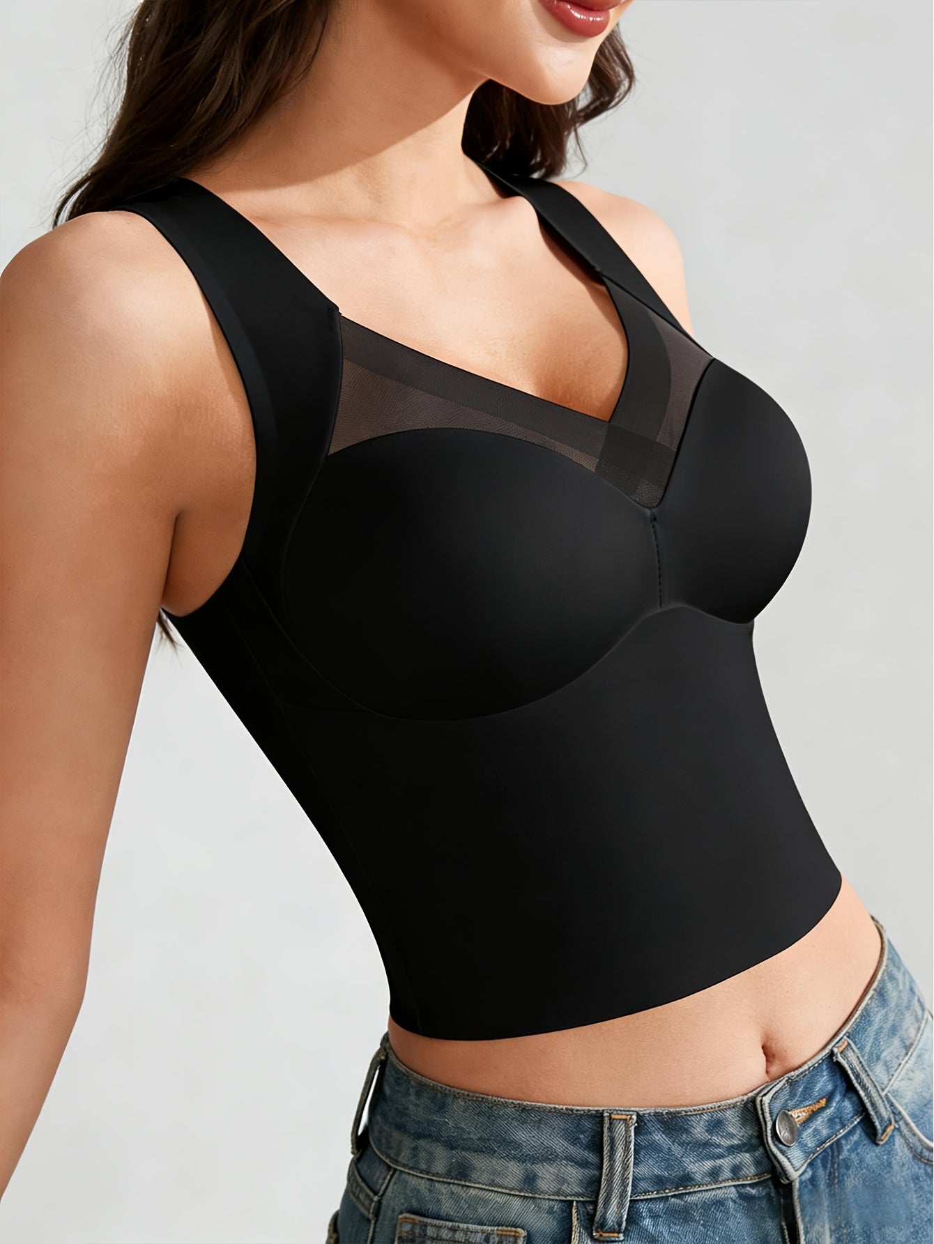 1pc EssElegance Wireless Sports Bra - Push-Up, Side Smoothing, High Stretch, Built-in Pads