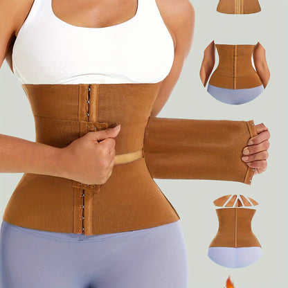 Brown Adjustable Hook-and-Eye Waist Trainer for Women - Postpartum Support, Tummy Control & Body Shaper Belt for Yoga, Fitness & Everyday Use, Tummy Control Shapewear