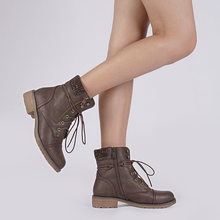Women's Lace Up Combat boots Winter Warm Ankle Booties Short Boot