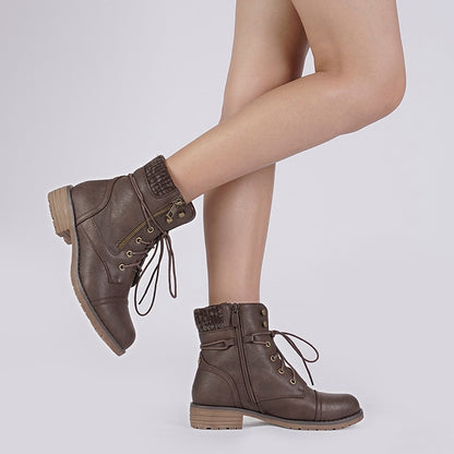 Women's Lace Up Combat boots Winter Warm Ankle Booties Short Boot