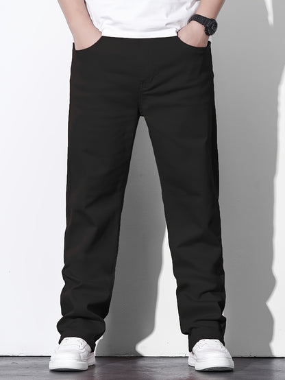 Men'S Plus Size Stretch Straight Leg Jeans - Casual Pockets with Comfortable And Breathable for Spring, Summer, Autumn, Solid, Regular Fit | Straight Leg Jeans | Comfort Fit, Jeans, Plus Size