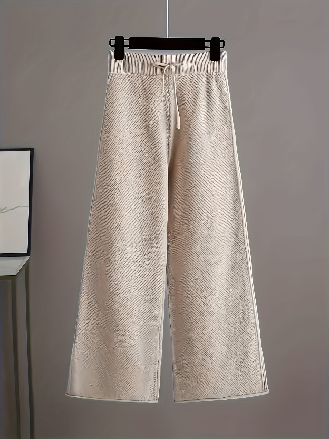 Y08 Women's 2pcs Elegant Casual Outfit, Long Sleeve Crew Neck Top & Loose Pants, Solid Color, Regular Cuffs, All-Season Wear, Multiple Colors Available