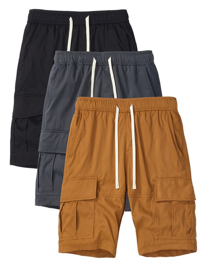 Men's Black + Gray + Brick Red Polyester Cargo Shorts - product view 1