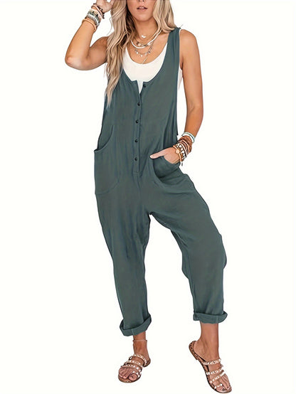 Women'S Overalls Linen Jumpsuits Loose Casual Jumpers with Pockets