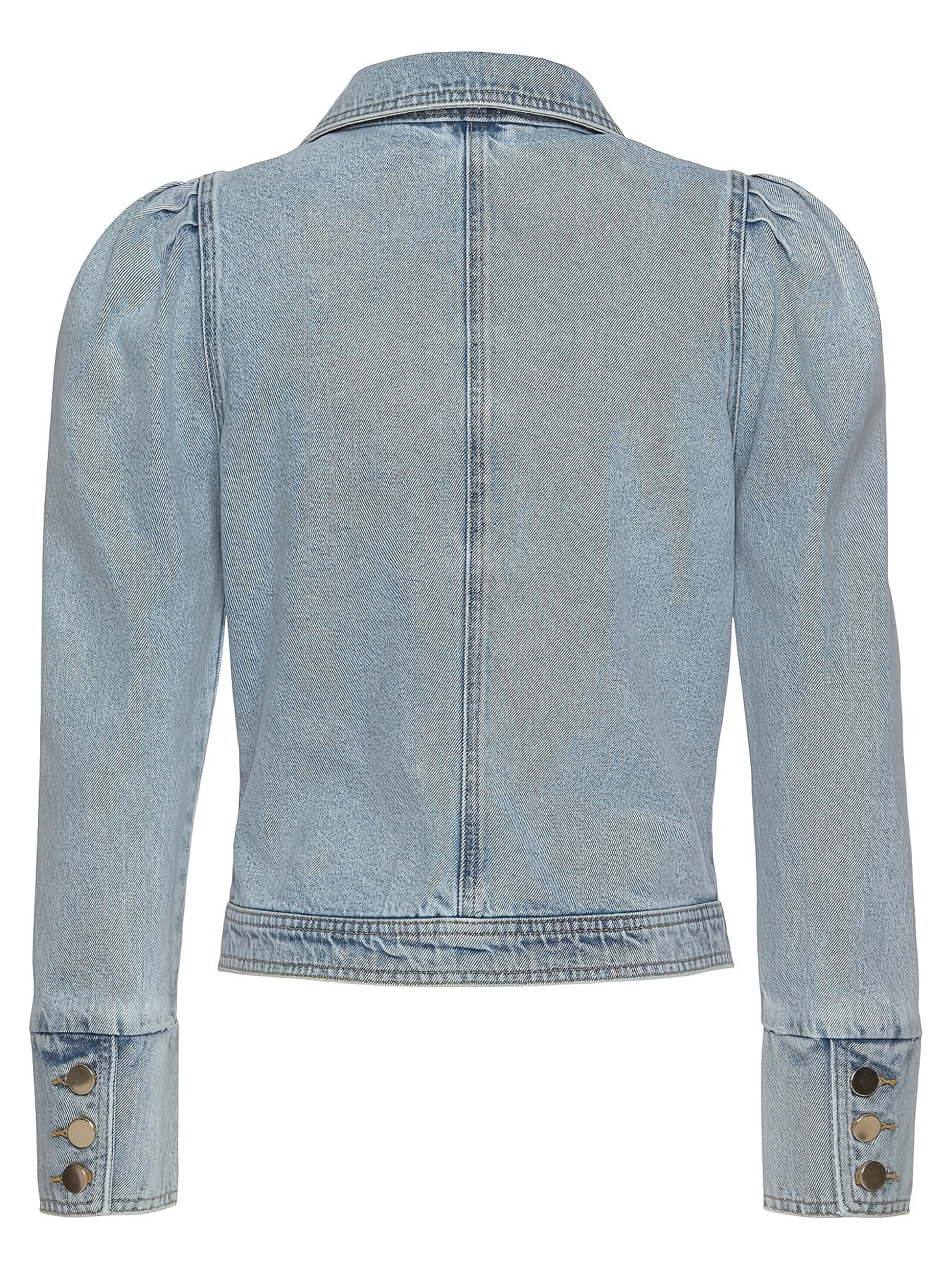 Women's Elegant French Romantic Denim Jacket with Puff Sleeves - Light Blue Button-Front Coat, Regular Fit Long Sleeve for Autumn/Winter, Valentine's Day & Special Occasions, Denim Jacket Women, Denim Jacket for Women, Stylish Denim Jacket Women