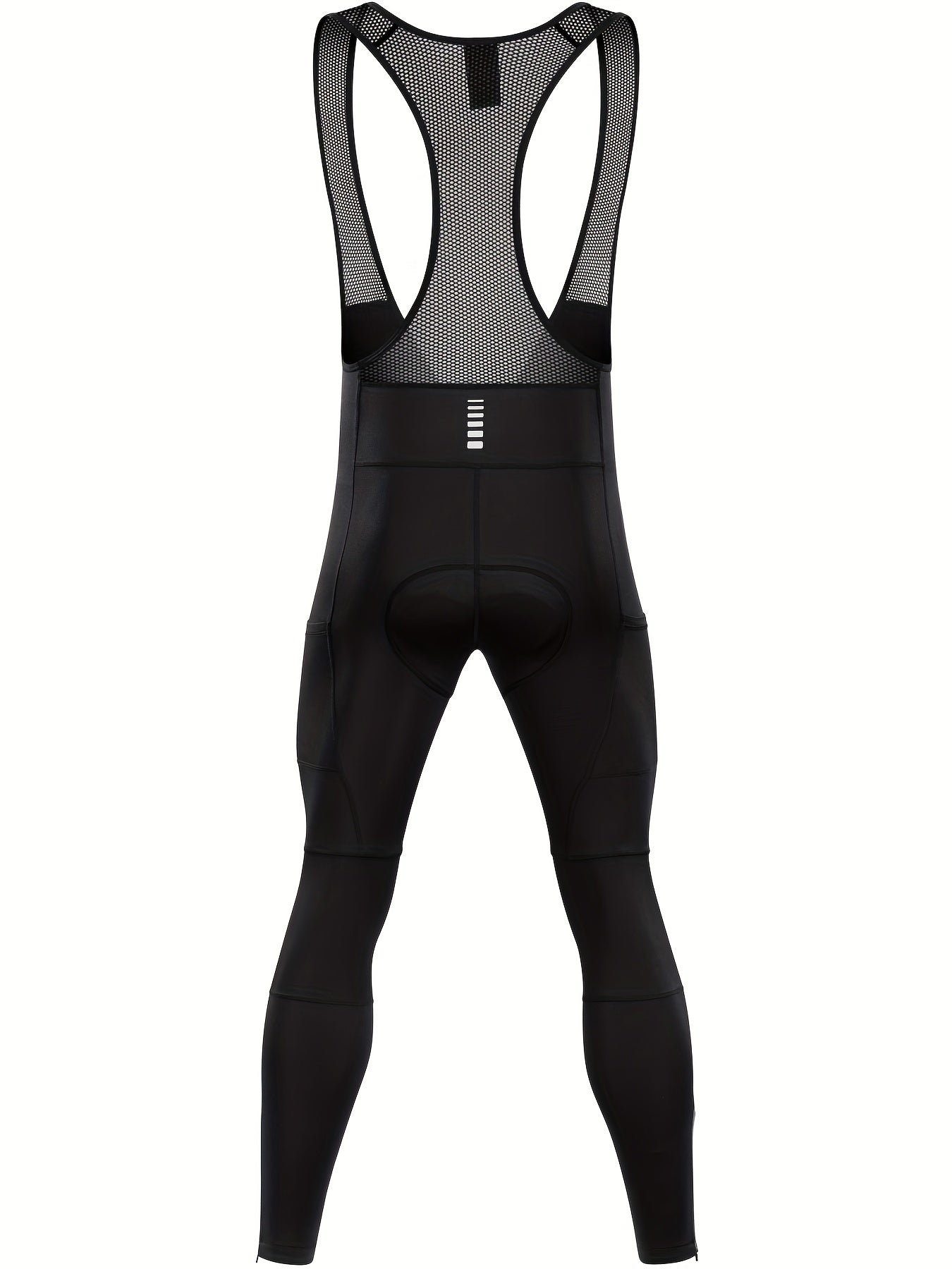 QUALICOS Men'S Insulated Cycling Bib Tights - Cold Weather Pants Featuring Fleece Lining, Shock-Absorbing Padding, Stretchy Mesh Material, Side Pockets & Ankle Zippers - Form-Fitting Bike Leggings for Winter Cycling, Running, And Commuting - Black