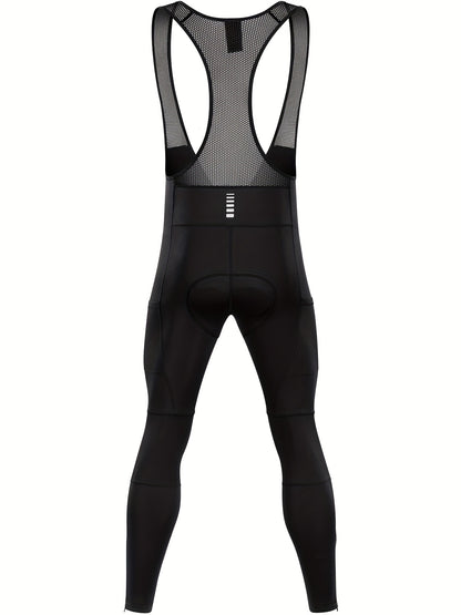 QUALICOS Men'S Insulated Cycling Bib Tights - Cold Weather Pants Featuring Fleece Lining, Shock-Absorbing Padding, Stretchy Mesh Material, Side Pockets & Ankle Zippers - Form-Fitting Bike Leggings for Winter Cycling, Running, And Commuting - Black