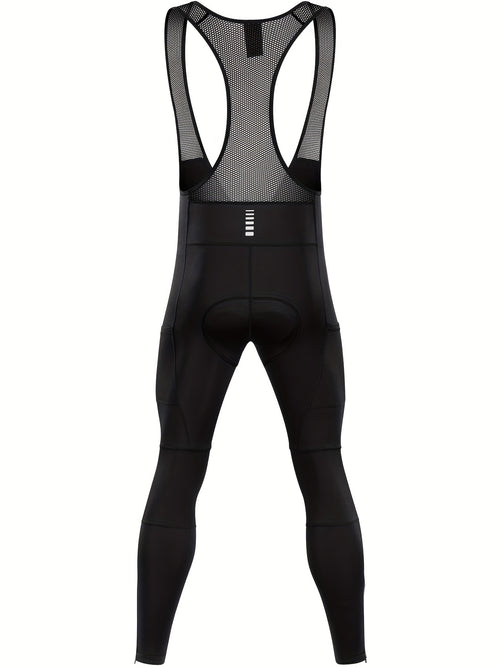 QUALICOS Men'S Insulated Cycling Bib Tights - Cold Weather Pants Featuring Fleece Lining, Shock-Absorbing Padding, Stretchy Mesh Material, Side Pockets & Ankle Zippers - Form-Fitting Bike Leggings for Winter Cycling, Running, And Commuting - Black