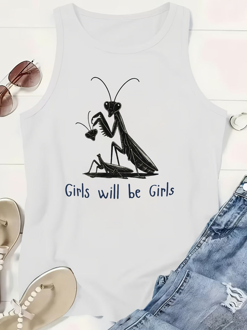 Women's Graphic Print Tank Top - Crew Neck Style 824485