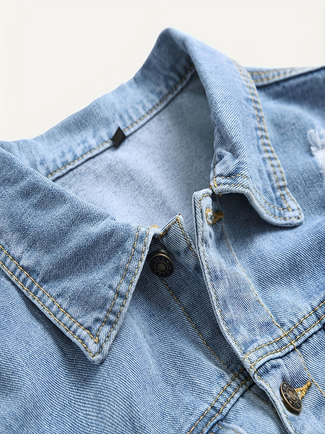 Chic Ripped Denim Jacket, Men's Casual Multi Pocket Street Style Denim Jacket