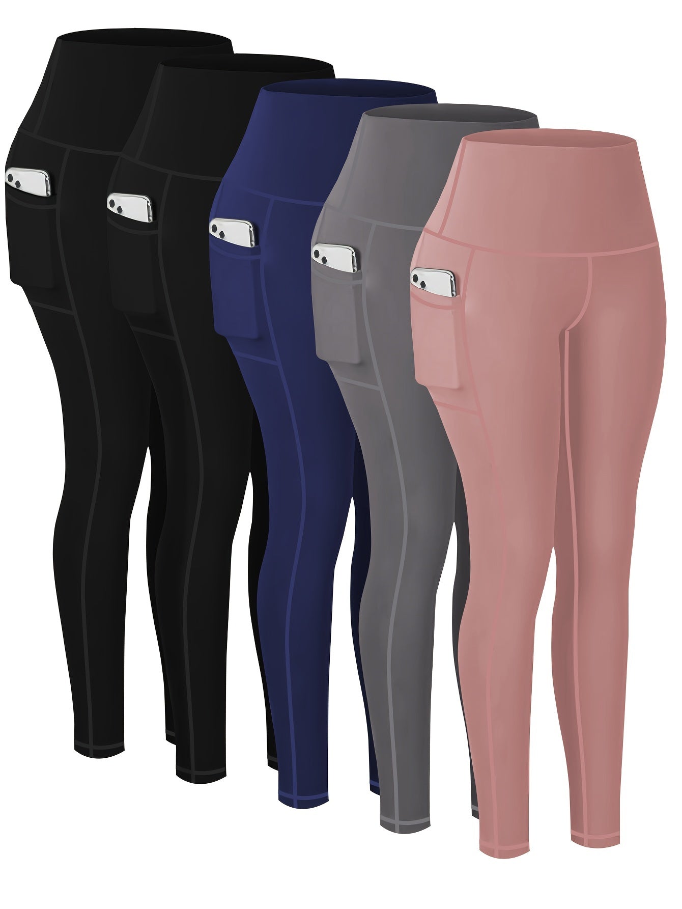 2026 5-Pack Plus Size Sports Leggings For Women, High-Waisted Cropped Yoga Pants With Pockets, Fitness Running Compression Tights, Game Day Fan Gear for Football and All Fans