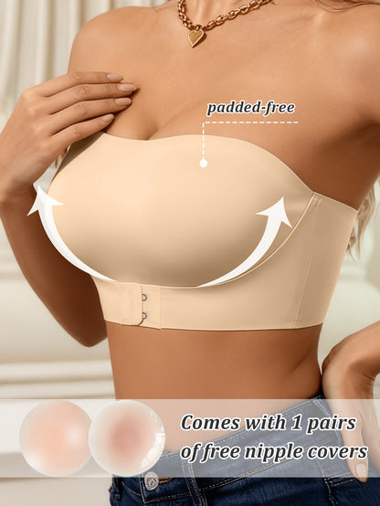 Two-Piece Women'S Mixed Color Strapless Bra with Front Closure, Perfect for Off-Shoulder Dresses And Wedding Gowns, Comfortable Lingerie Strapless Bandeau Bra, Front Closure Wire-Free Bra, Summer Seamless Breathable Bralette
