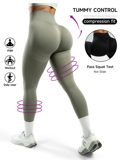 Women's High Waist Peach Lift Yoga Pants- Tummy Control, Breathable, Four-Way Stretch, All-Season Fitness Leggings, Brown, Fitness Clothing| Solid Color Design| High Elastic Fabric