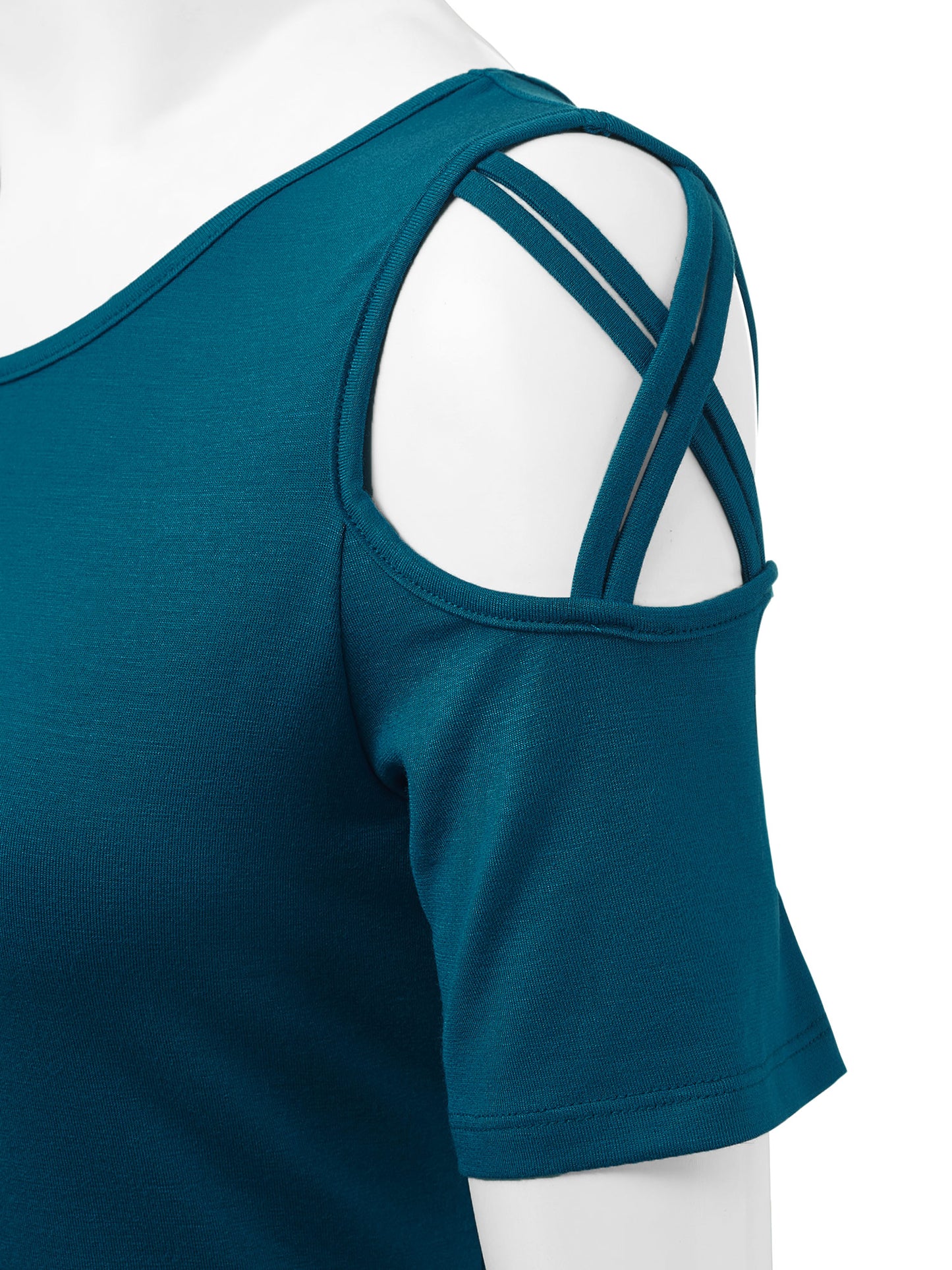 Women's Casual Open Strap Shoulder Short Sleeve Top