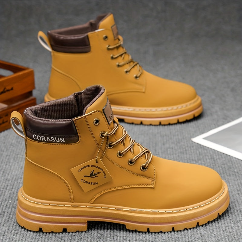 Men'S Casual Hiking Boots, Anti-Slip And Windproof High-Top Lace-Up Boots, Large Size Available - Khaki/Black, Suitable for Outdoor Walking, Running And Hiking, Suitable for All Four Seasons
