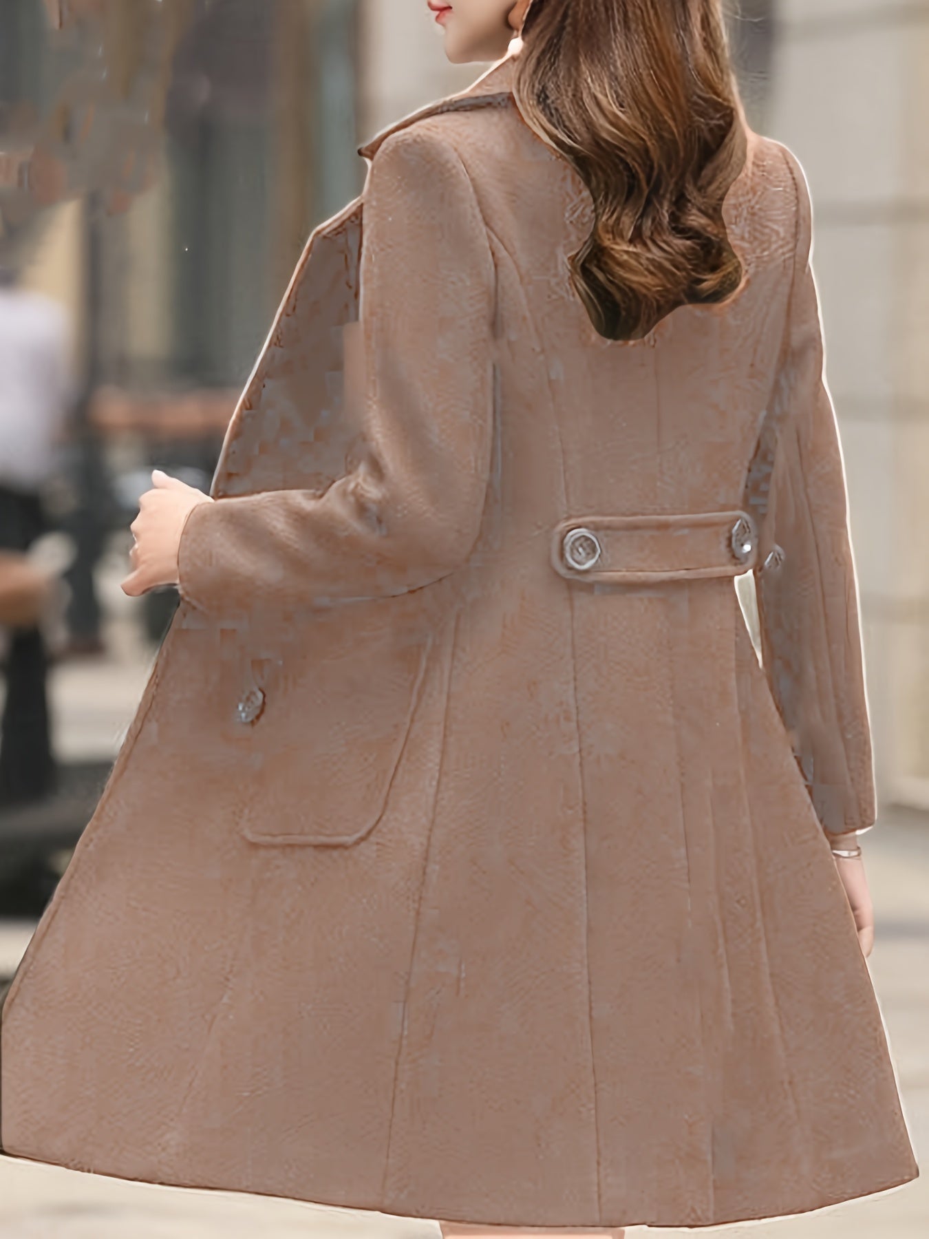 Womens Chic Solid Color Open Front Jacket - Lapel Neck, Double-Breasted, Long Sleeve - Perfect for Winter & Fall Fashion