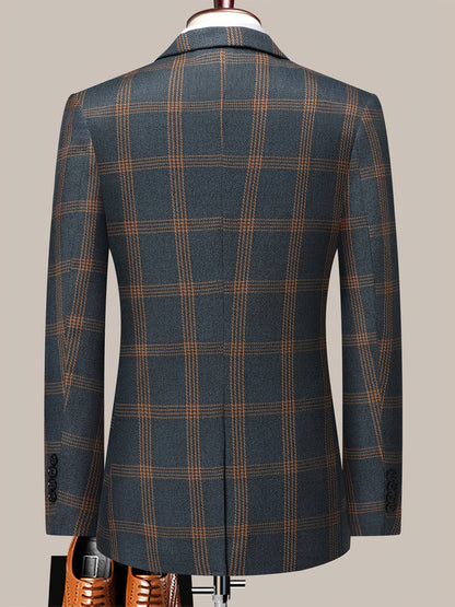 The Latest Men's Plaid Suit Two-piece Four-season Men's Size Slim-fit Two-piece Wedding Banquet Dress Business Casual