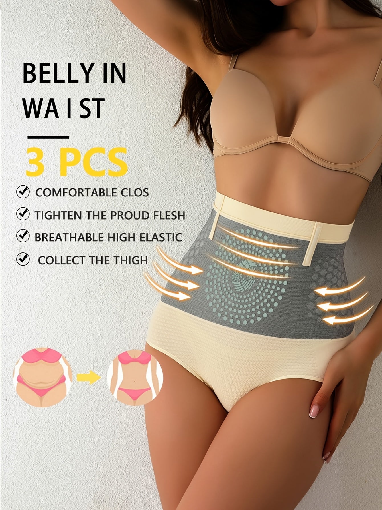 [Tummy Control Underwear] 3pcs High-Waist Tummy Control Underwear, -Burning Fabric, Seamless Weave, Soft And Comfortable, Firm Abdominal Support, Suitable for Postpartum, Shaping Waist And Hip Lift