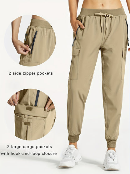 Women'S Cargo Joggers Hiking Pants Lightweight Quick Dry Camping 50+ Zippered Pockets