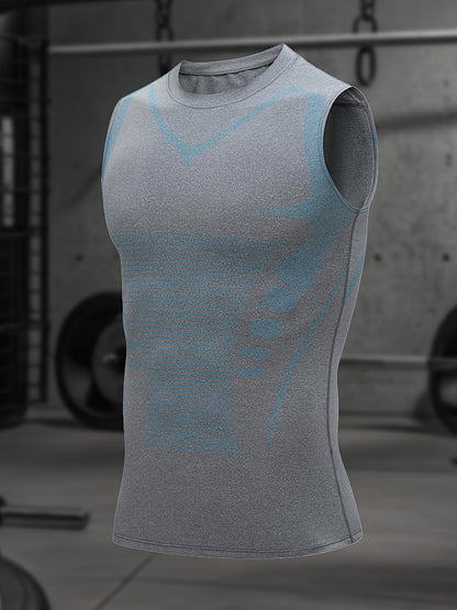 Men'S Summer Tank Top (3pcs Set): High-Quality Fabric Top With Soft, Comfortable, And Highly Elastic Material; Sleeveless, Quick-Drying, And Breathable; Sci-Fi Stripe Design, Perfect For Sports, Fitness, Outdoor Activities, And Home Wear
