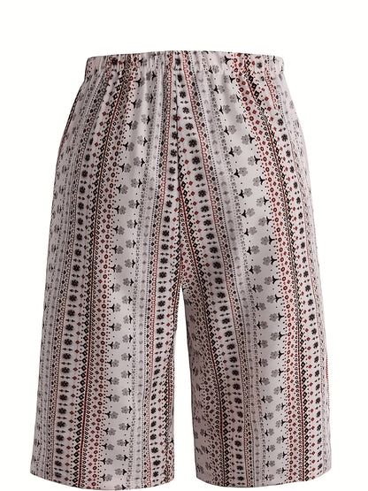 2pcs Women'S Casual Shorts Set - Black & White Abstract Print, Drawstring Waist, Lightweight, Perfect for Beach & Summer Outings, Summer Casual Wear|Abstract Print Shorts|Lightweight Shorts