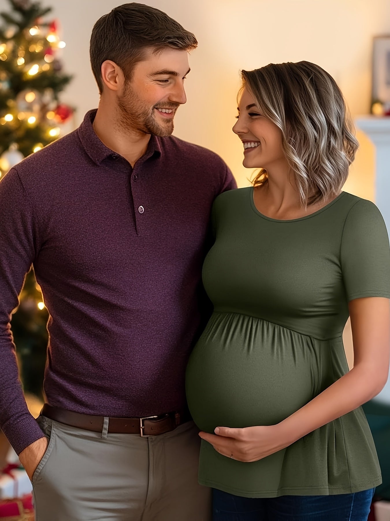 3 Packs Women'S Maternity Tops Short Sleeve Scoop Neck Elastic Band High Waist Shirts Pregnancy Clothes