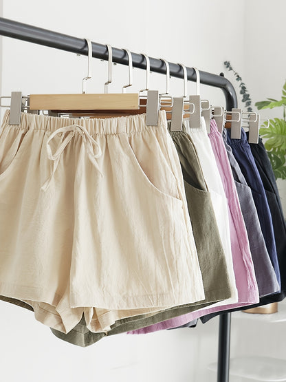7pcs Set Summer Women's High-Waisted - Shorts-Casual, Loose-Fitting Drawstring Wide-Leg Beach Shorts with Thin Elastic Waistband and Pockets-Versatile Bottoms