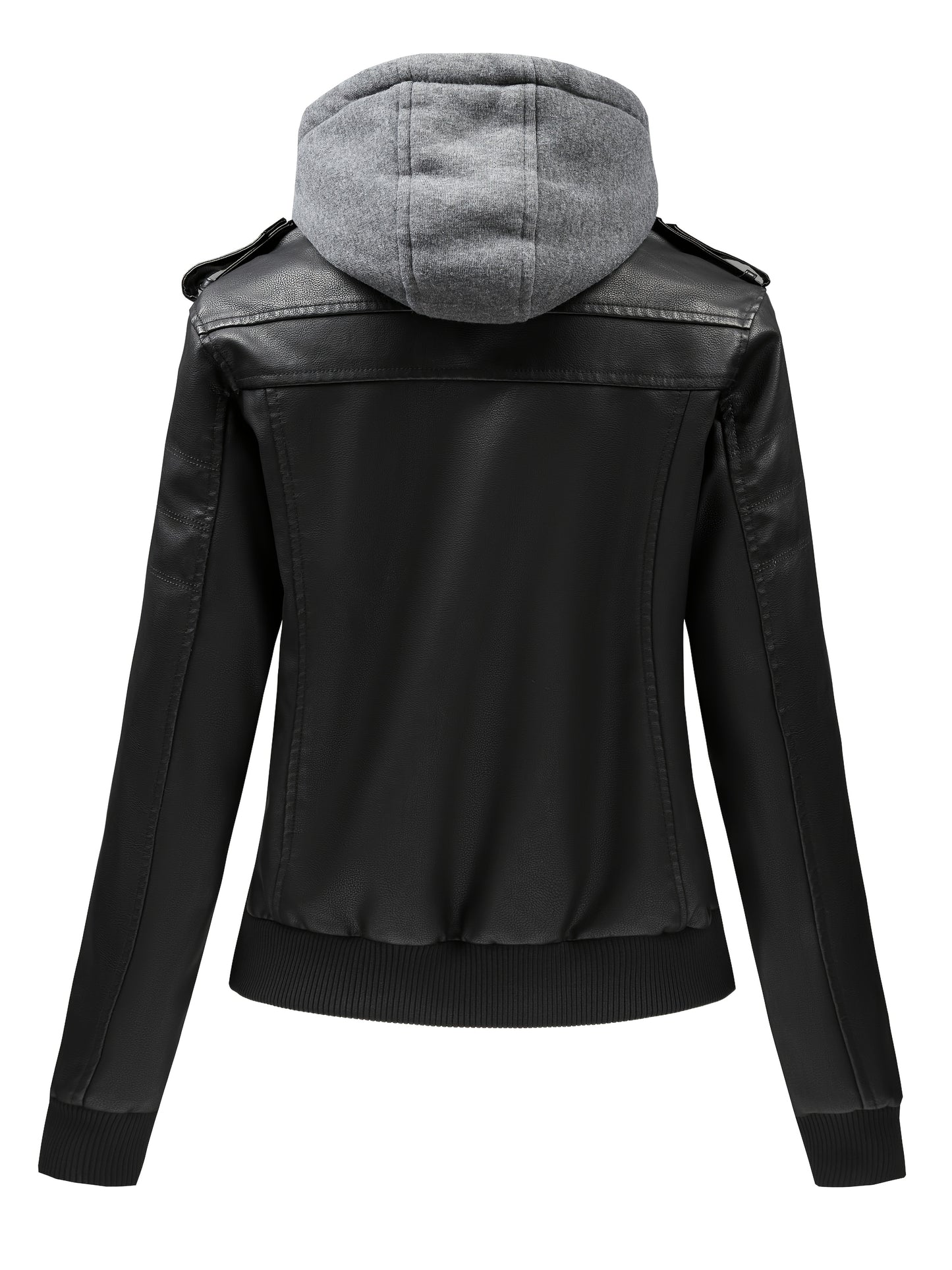 Women'S Faux Leather Jacket Hooded Autumn And Winter Faux Leather Jacket Women'S Faux Leather Jacket