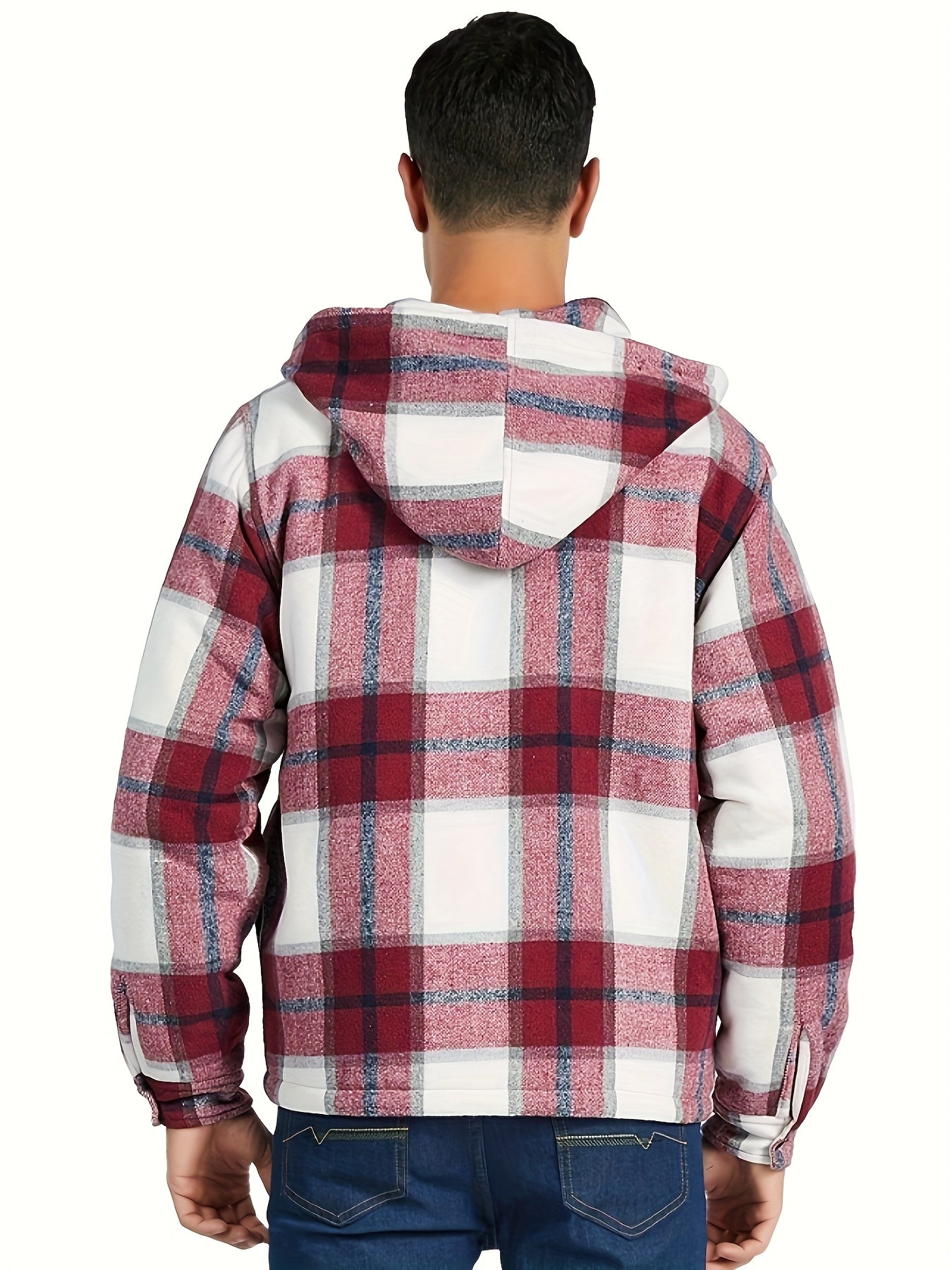 Men'S Zip-Up Hoodies with a Sherpa And Flannel Plaid Design