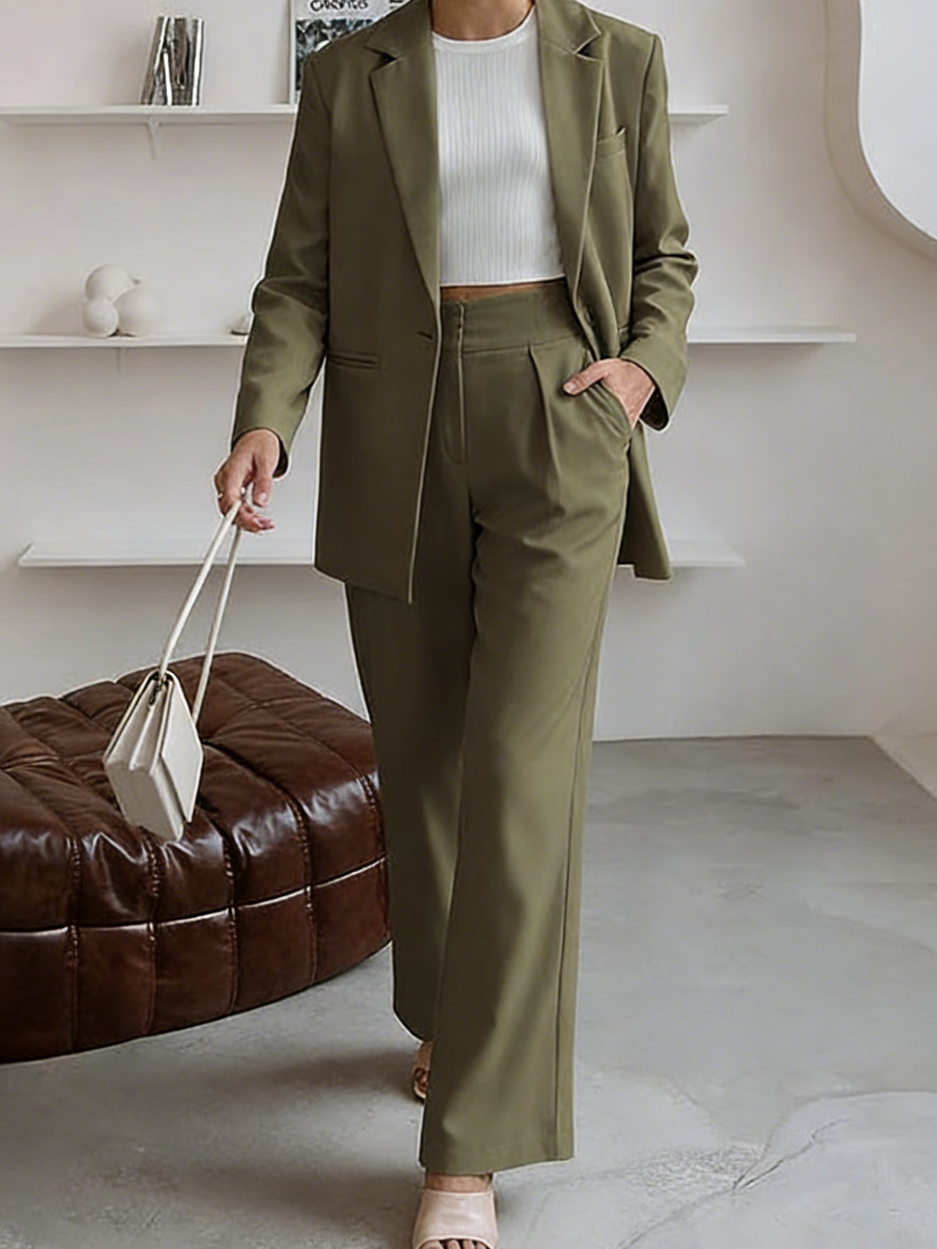 Women'S Suit Set | Soft Fabric Classic Relaxed Fit Tapered Silhouette | Casual Blazer Pants Two Piece Set Business Formal Style for Business Trip And Networking Event Occasions | Structured