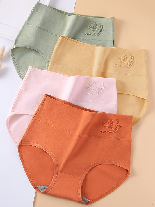 4pcs Women'S High-Waist Solid Color Briefs, Easy Comfortable Breathable Stretch Panties, Women'S Lingerie And Underwear