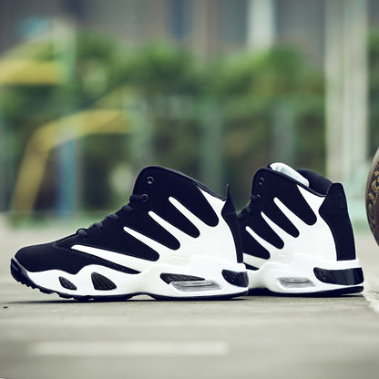 [High Top Breathable Basketball Shoes] Men'S Professional Basketball Shoes, Comfy High Top Breathable Non Slip Shock Absorption Lace Up Air Cushion Sneakers for Training Running Walking