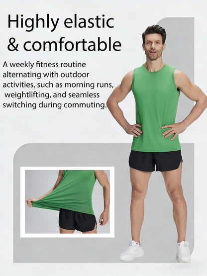 Men's Solid Color Tank Top - Crew Neck Sleeveless