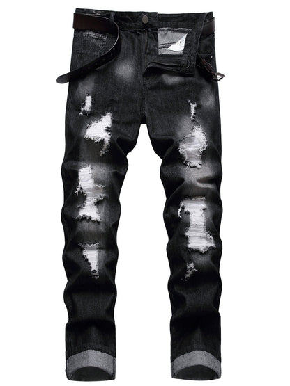 Men's Slim Fit Jeans - Black Denim Distressed Everyday 424101