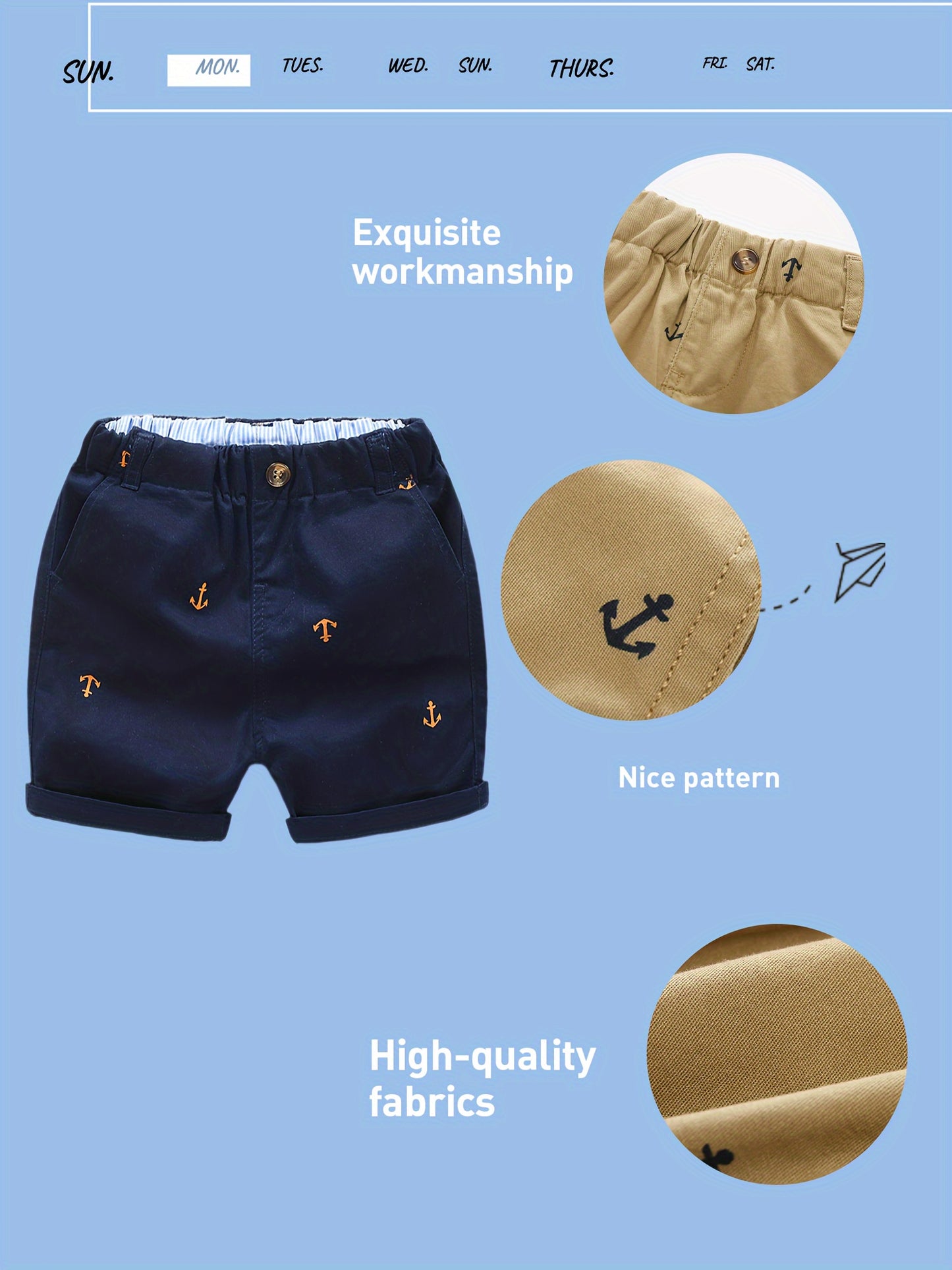 2-Pack Toddler Boys' Athletic Shorts With Pockets - Pull-On Design Active Adorable Anchor-Print, Soft And Breathable Casual Summer Shorts For Kids 1-7 Years, for Outdoor