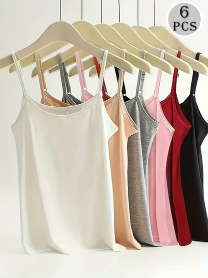6-pack Women'S Camisole, Casual Breathable Camisole, Various Colors, Comfortable Basic Version