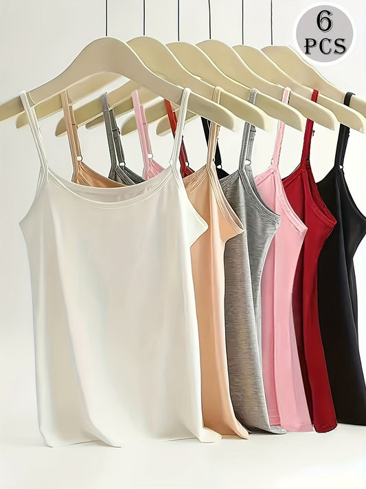 6-pack Women'S Camisole, Casual Breathable Camisole, Various Colors, Comfortable Basic Version