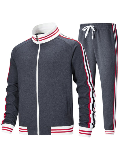 Men Track Suits Sets Long Sleeve Full-zip Sweatsuit Active Jackets And Pants 2pcs Outfits