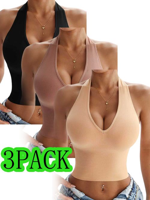 3pcs Women's Wireless Backless Halter Neck Bra - Wire-Free Push-Up Shaping Bustier with Removable Pads & Integrated Waist Lift, High-Elasticity Suitable for Outerwear, Parties, Dates, Casual Attire (No Underwire, Hand Washable)