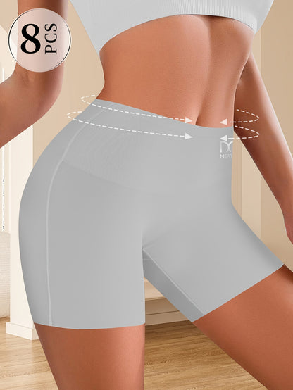 8pcs Women's High-waisted Tummy-tightening Safety Underpants Panties 2-in-1 Hip-lift Waist Bottoming Anti-glare Riding Sports Boxer Shorts