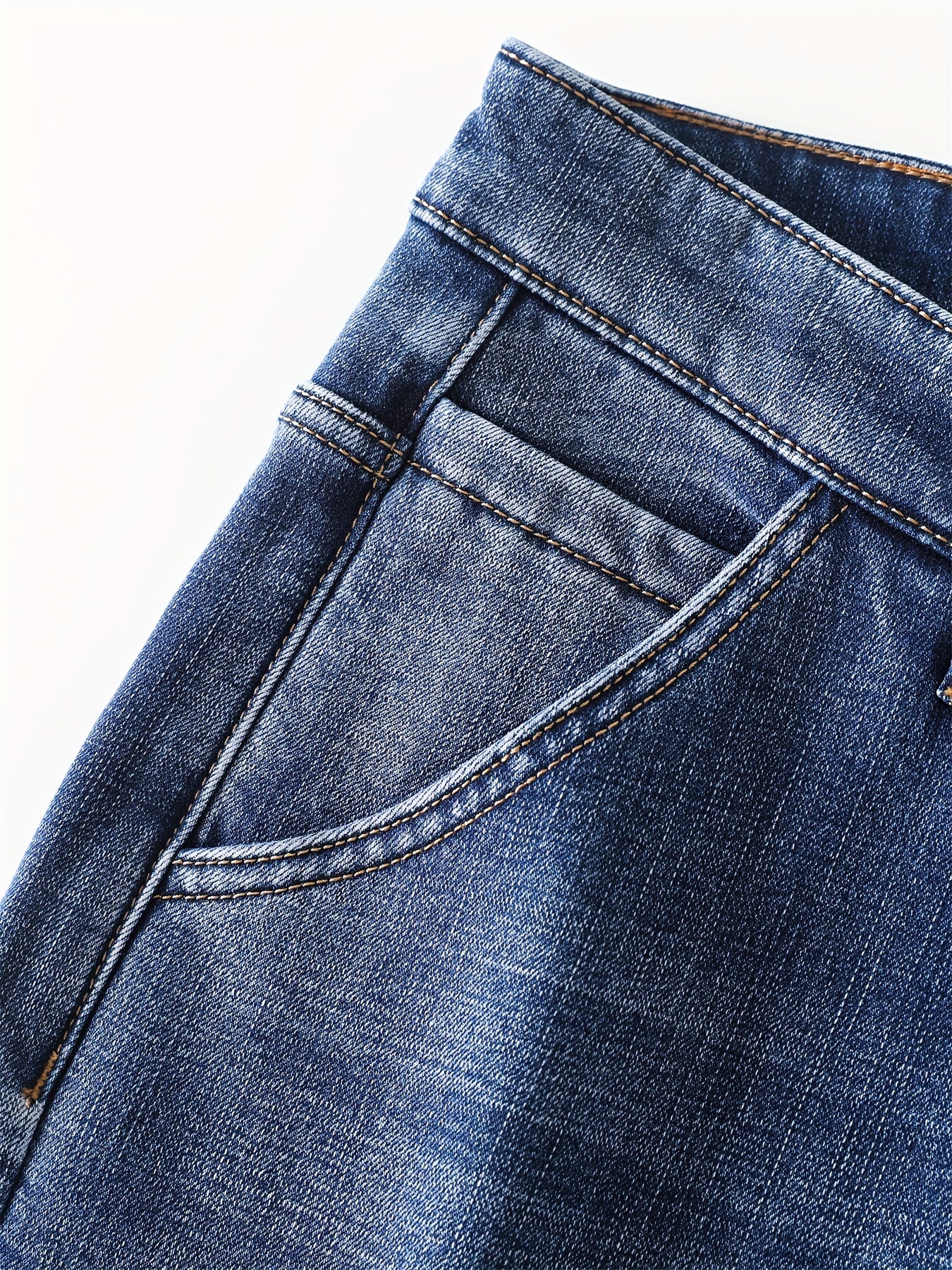 Men's Warm Fleece Stretch Jeans, Loose Casual Fleece Jeans, Straight Mid-waist Fashionable Versatile Jeans, Suitable For Daily, Business, Outdoor