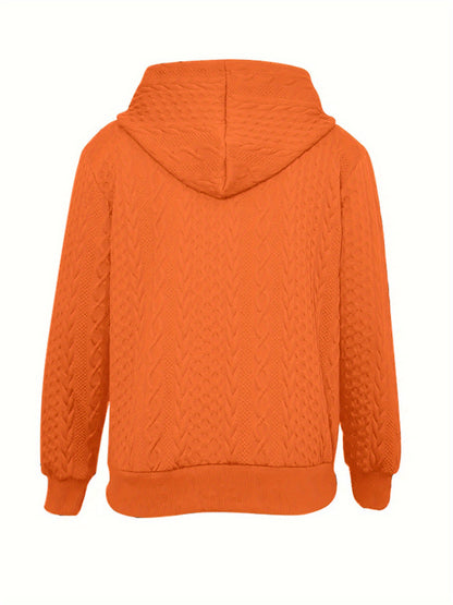 Women's Elegant hooded Jacket Solid Color Long Sleeve Textured Zipper Coat, Zip Up Design for Commuting& Casual Wear, Spring&Fall Style, Casual Outerwear Zippered Jacket, Women's Clothing