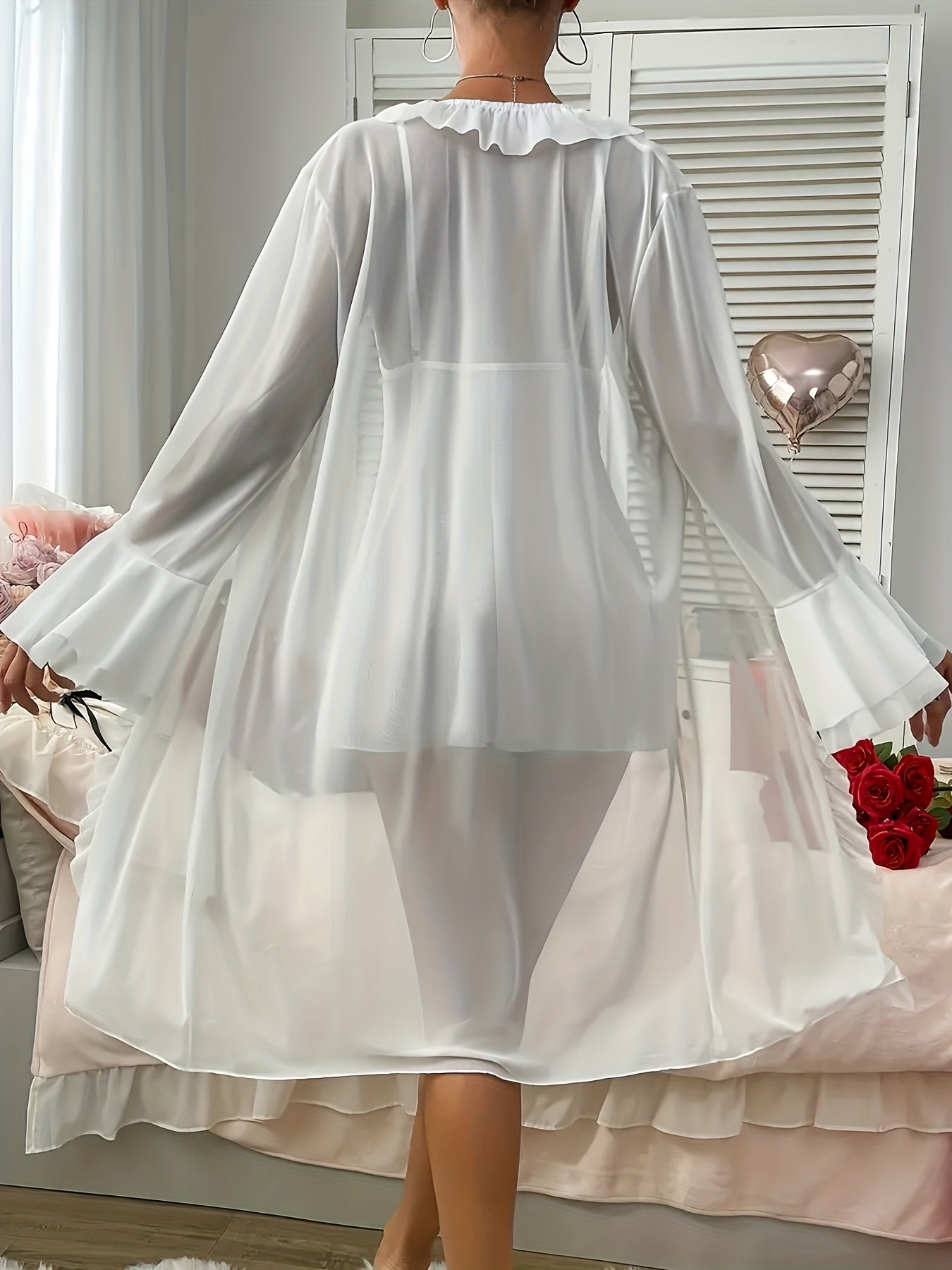 Women'S Elegant Lace Nightgown - Sexy Halter Neck Dress with Mesh Robe, Soft Lace Sleepwear for Women, Formal & Casual Home Wear