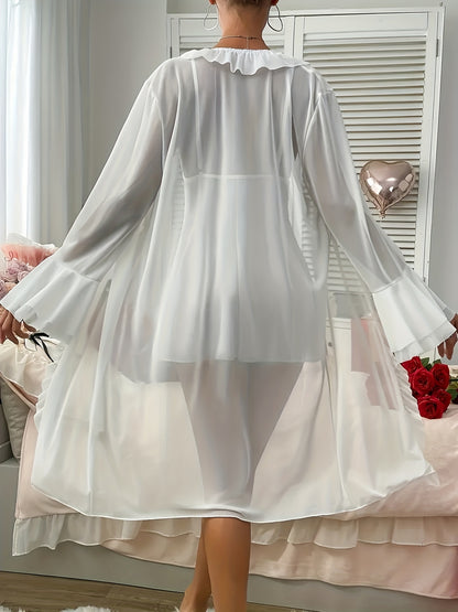 Women'S Elegant Lace Nightgown - Sexy Halter Neck Dress with Mesh Robe, Soft Lace Sleepwear for Women, Formal & Casual Home Wear