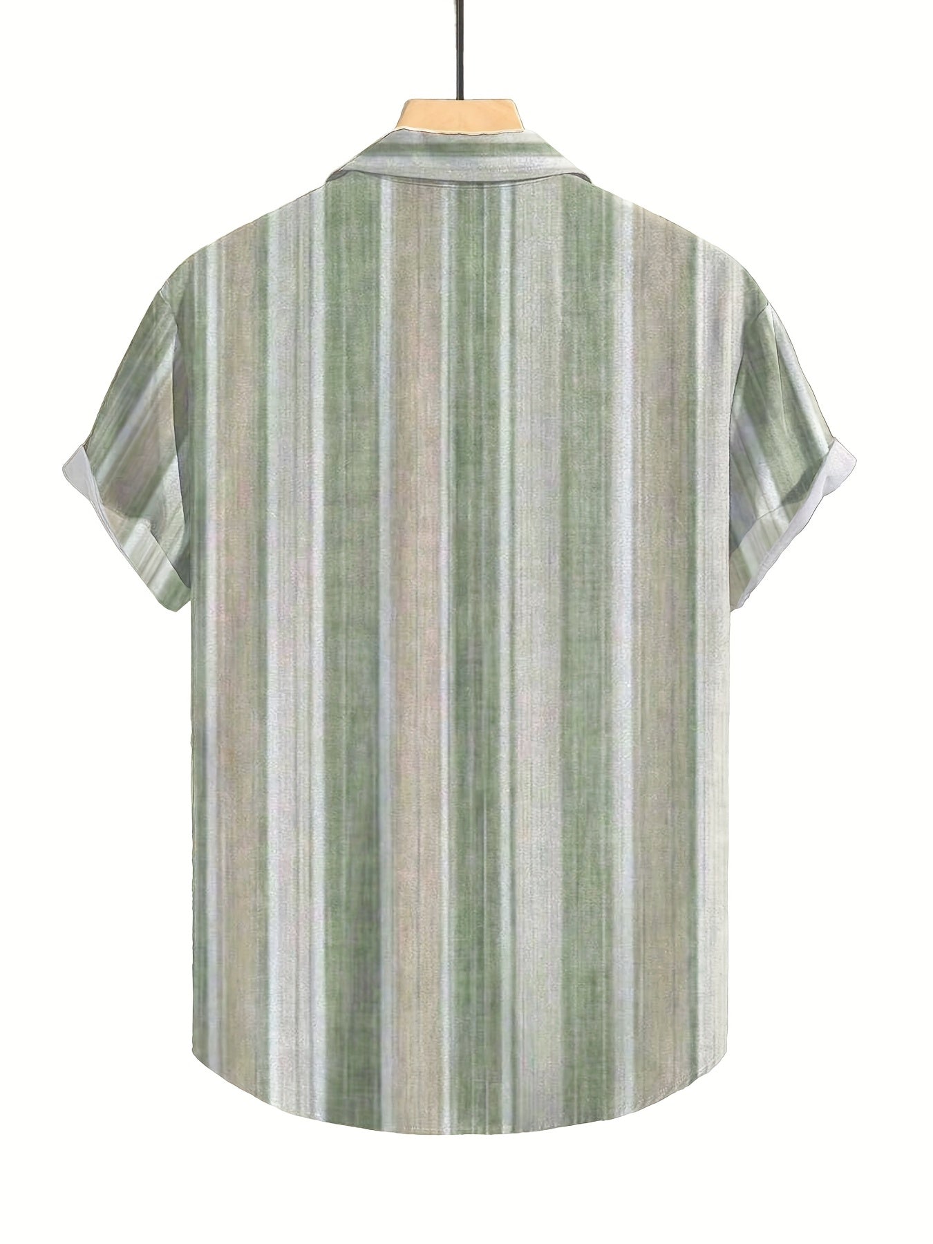 1pc Men'S Casual Striped Short Sleeve Shirt - Polyester 95%, Spandex 5% Blend, Summer Lapel Collar, Woven Fabric, Regular Fit with Button Details, Plus Size