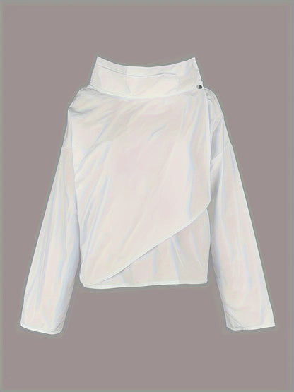 2024 Autumn/Winter New Women's Fashion Solid Color Stand Up Collar Long Sleeve Asymmetric Loose Casual Jacket Coat